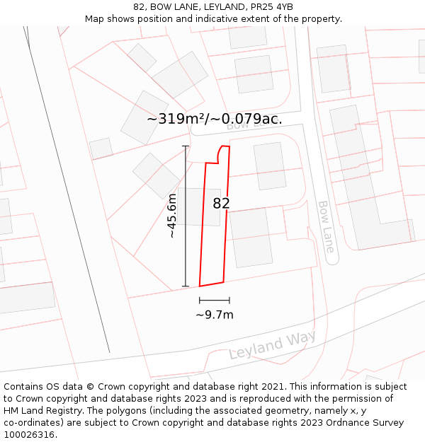 82, BOW LANE, LEYLAND, PR25 4YB: Plot and title map
