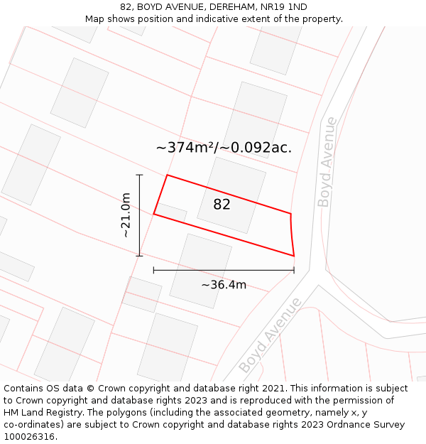 82, BOYD AVENUE, DEREHAM, NR19 1ND: Plot and title map