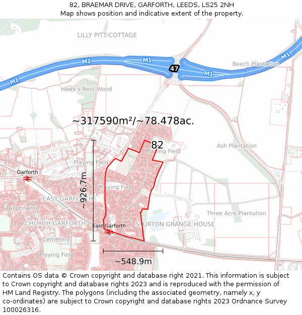 82, BRAEMAR DRIVE, GARFORTH, LEEDS, LS25 2NH: Plot and title map