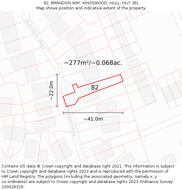 82, BRANDON WAY, KINGSWOOD, HULL, HU7 3EL: Plot and title map