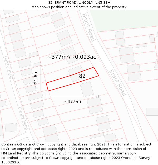 82, BRANT ROAD, LINCOLN, LN5 8SH: Plot and title map