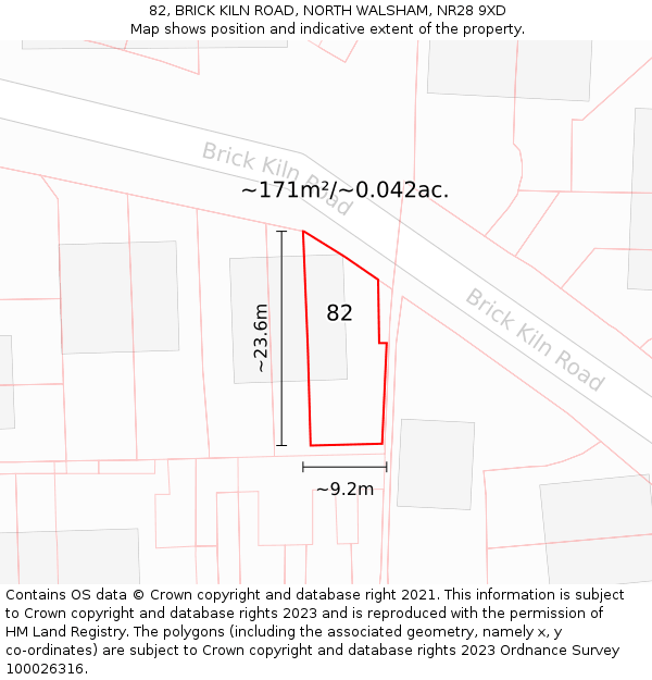 82, BRICK KILN ROAD, NORTH WALSHAM, NR28 9XD: Plot and title map