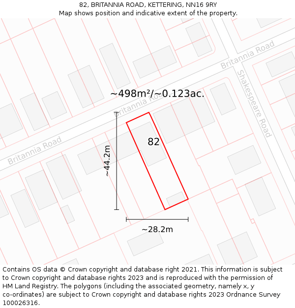 82, BRITANNIA ROAD, KETTERING, NN16 9RY: Plot and title map