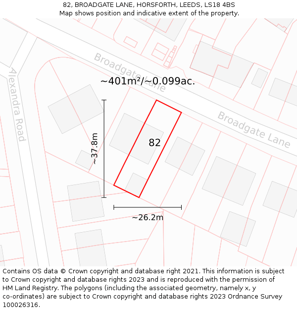 82, BROADGATE LANE, HORSFORTH, LEEDS, LS18 4BS: Plot and title map