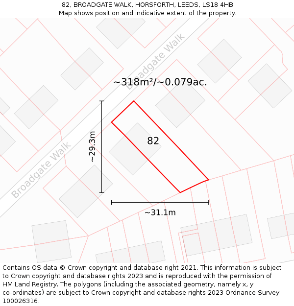 82, BROADGATE WALK, HORSFORTH, LEEDS, LS18 4HB: Plot and title map
