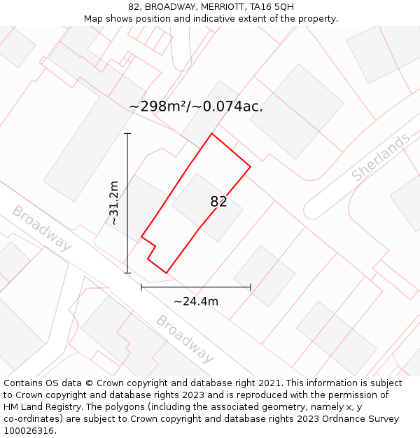 82, BROADWAY, MERRIOTT, TA16 5QH: Plot and title map