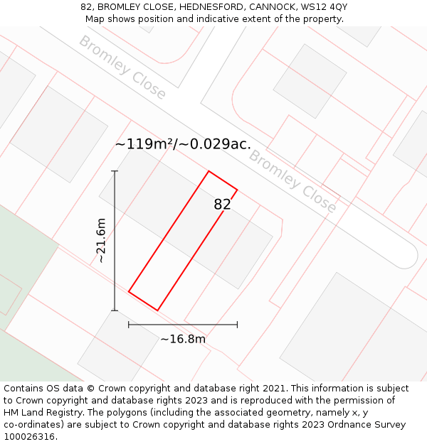 82, BROMLEY CLOSE, HEDNESFORD, CANNOCK, WS12 4QY: Plot and title map