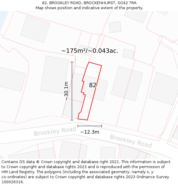 82, BROOKLEY ROAD, BROCKENHURST, SO42 7RA: Plot and title map