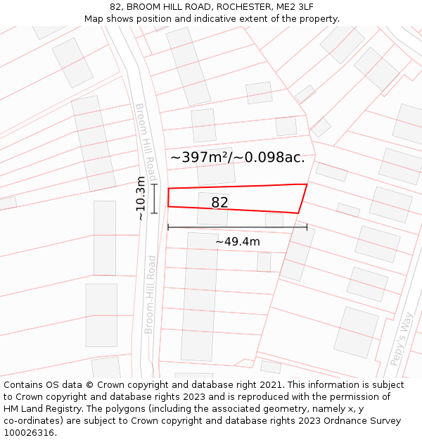 82, BROOM HILL ROAD, ROCHESTER, ME2 3LF: Plot and title map