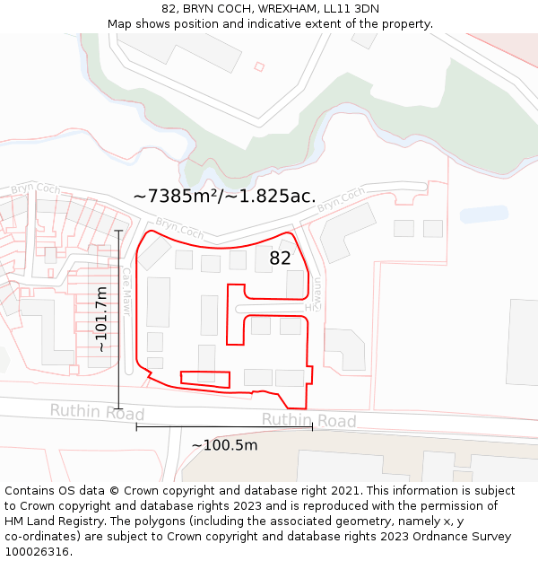 82, BRYN COCH, WREXHAM, LL11 3DN: Plot and title map