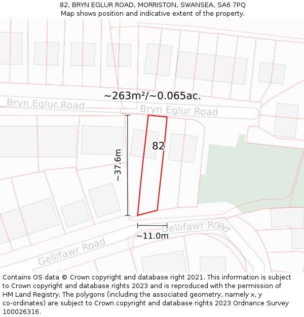 82, BRYN EGLUR ROAD, MORRISTON, SWANSEA, SA6 7PQ: Plot and title map