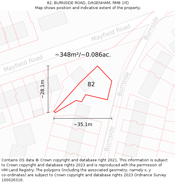 82, BURNSIDE ROAD, DAGENHAM, RM8 1YD: Plot and title map
