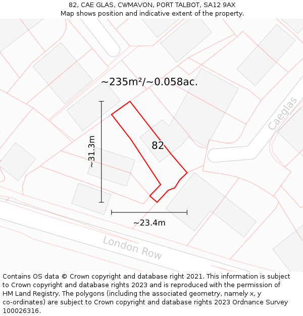 82, CAE GLAS, CWMAVON, PORT TALBOT, SA12 9AX: Plot and title map