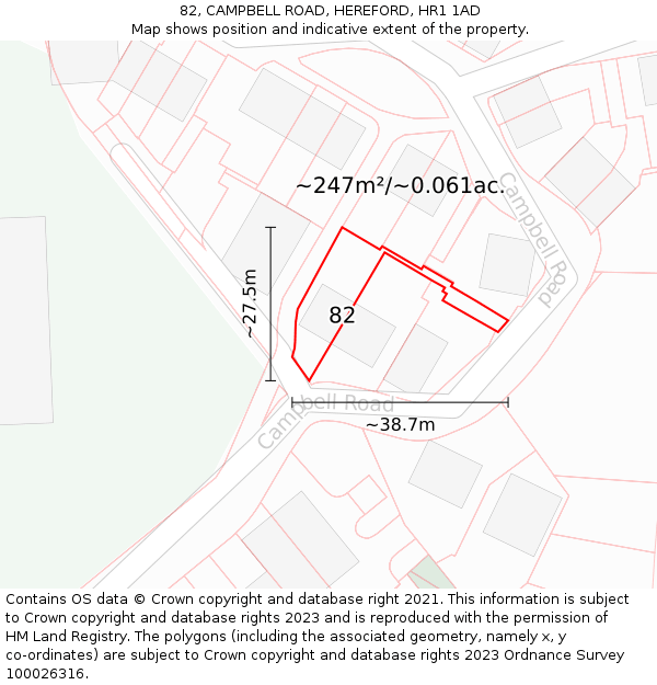 82, CAMPBELL ROAD, HEREFORD, HR1 1AD: Plot and title map