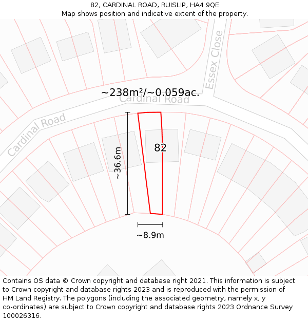 82, CARDINAL ROAD, RUISLIP, HA4 9QE: Plot and title map