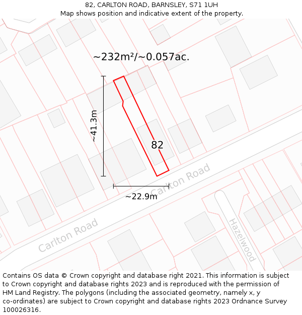 82, CARLTON ROAD, BARNSLEY, S71 1UH: Plot and title map