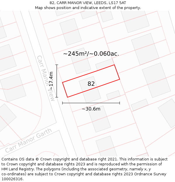 82, CARR MANOR VIEW, LEEDS, LS17 5AT: Plot and title map