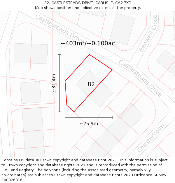82, CASTLESTEADS DRIVE, CARLISLE, CA2 7XD: Plot and title map