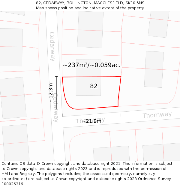 82, CEDARWAY, BOLLINGTON, MACCLESFIELD, SK10 5NS: Plot and title map
