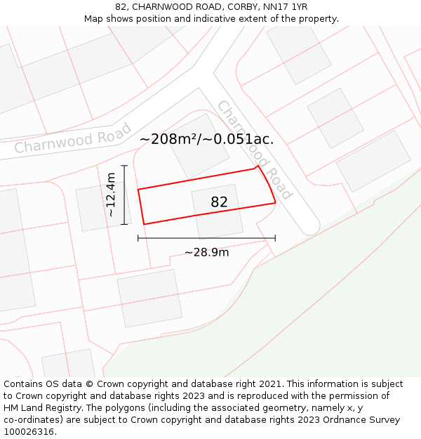 82, CHARNWOOD ROAD, CORBY, NN17 1YR: Plot and title map