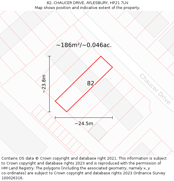82, CHAUCER DRIVE, AYLESBURY, HP21 7LN: Plot and title map