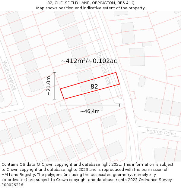 82, CHELSFIELD LANE, ORPINGTON, BR5 4HQ: Plot and title map