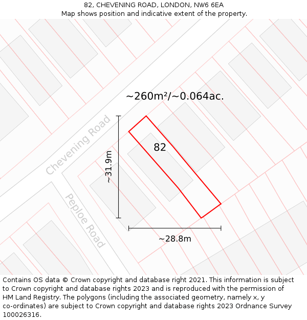82, CHEVENING ROAD, LONDON, NW6 6EA: Plot and title map