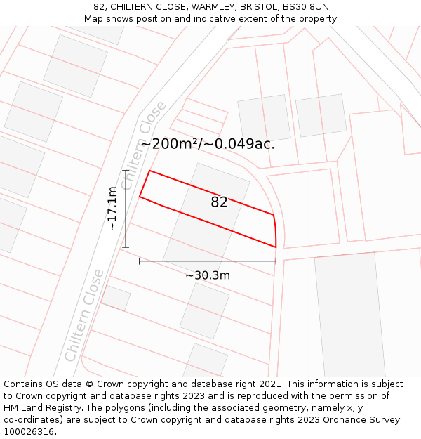 82, CHILTERN CLOSE, WARMLEY, BRISTOL, BS30 8UN: Plot and title map
