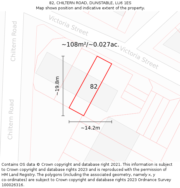 82, CHILTERN ROAD, DUNSTABLE, LU6 1ES: Plot and title map