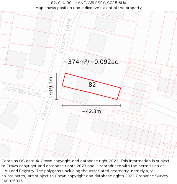82, CHURCH LANE, ARLESEY, SG15 6UX: Plot and title map