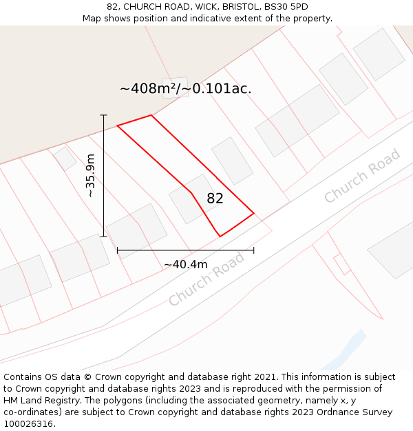 82, CHURCH ROAD, WICK, BRISTOL, BS30 5PD: Plot and title map
