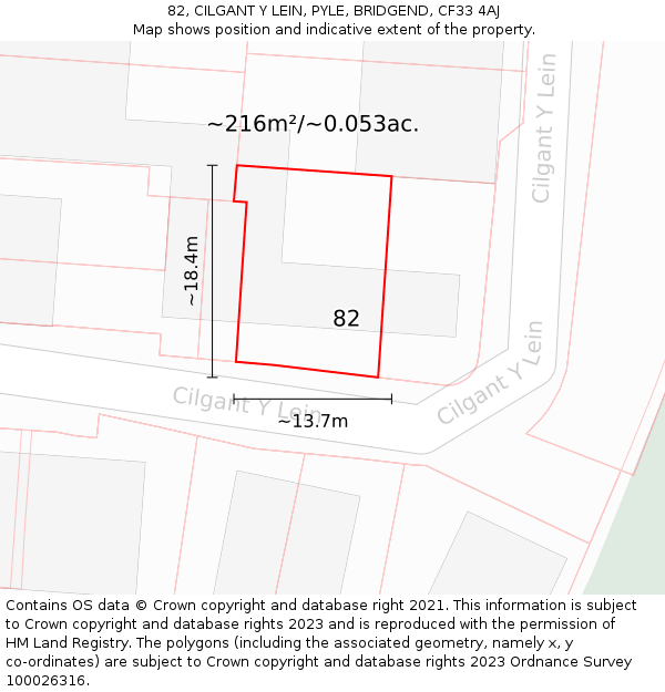 82, CILGANT Y LEIN, PYLE, BRIDGEND, CF33 4AJ: Plot and title map