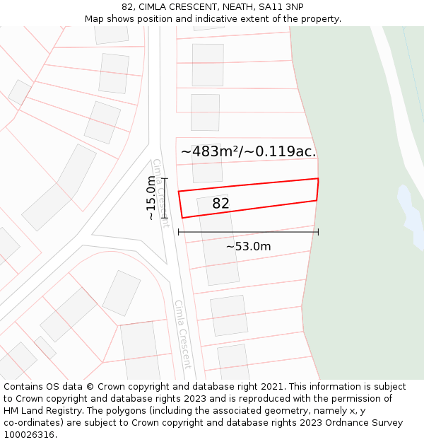 82, CIMLA CRESCENT, NEATH, SA11 3NP: Plot and title map