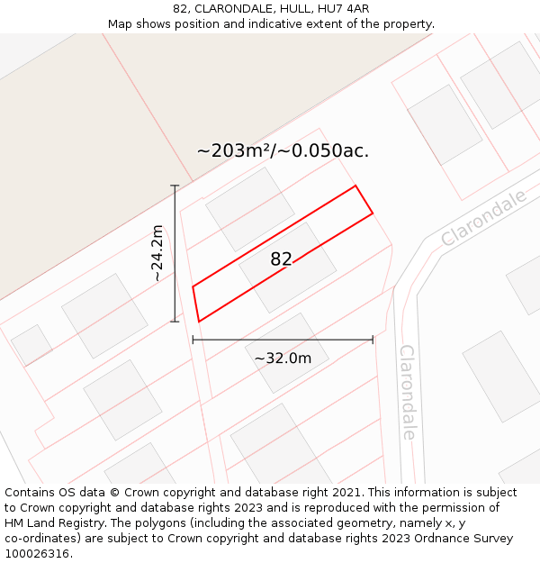 82, CLARONDALE, HULL, HU7 4AR: Plot and title map
