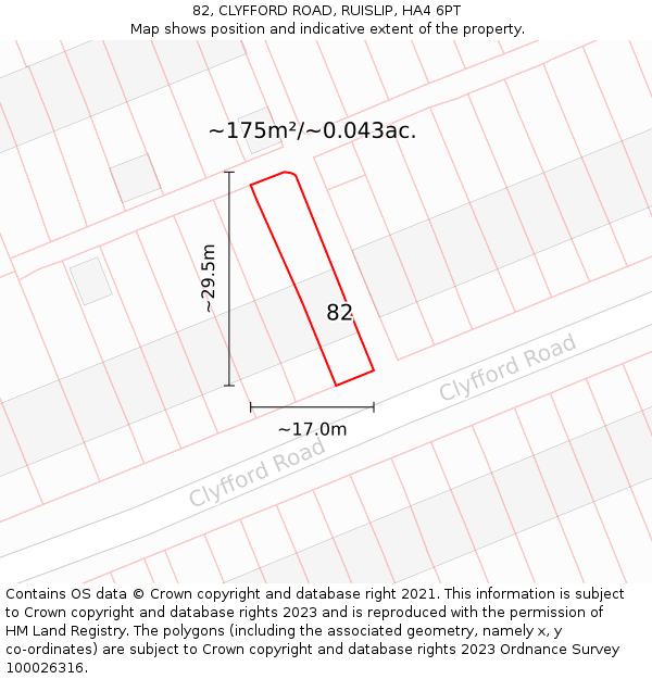 82, CLYFFORD ROAD, RUISLIP, HA4 6PT: Plot and title map