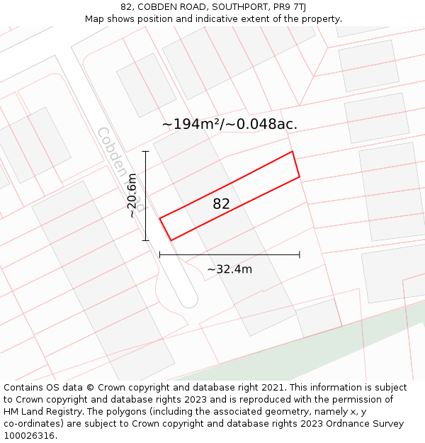 82, COBDEN ROAD, SOUTHPORT, PR9 7TJ: Plot and title map