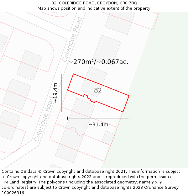 82, COLERIDGE ROAD, CROYDON, CR0 7BQ: Plot and title map