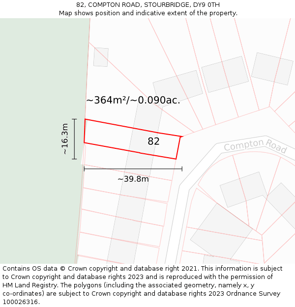 82, COMPTON ROAD, STOURBRIDGE, DY9 0TH: Plot and title map