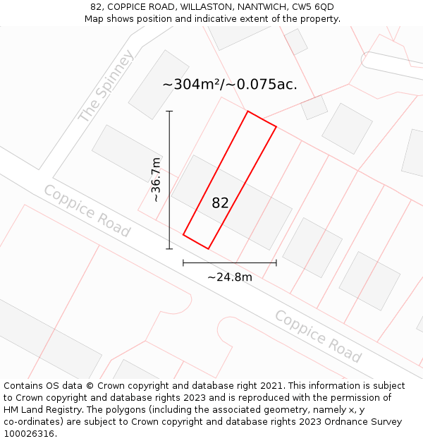 82, COPPICE ROAD, WILLASTON, NANTWICH, CW5 6QD: Plot and title map