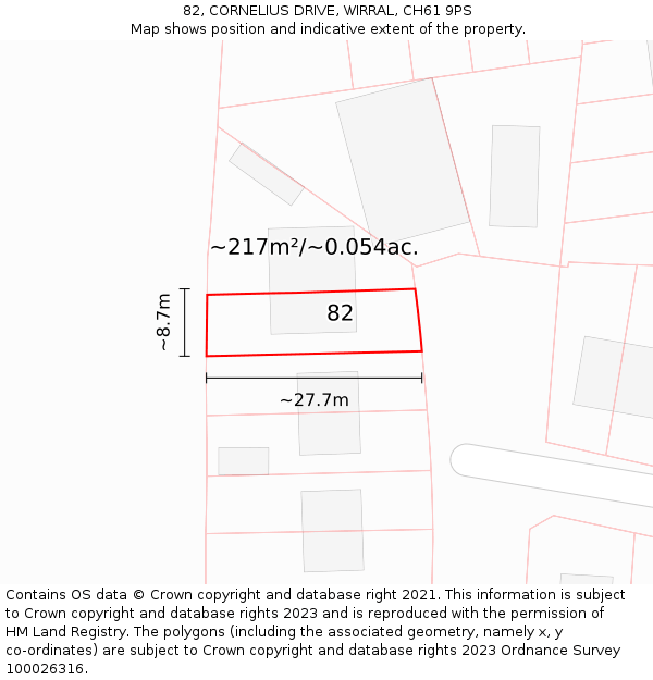 82, CORNELIUS DRIVE, WIRRAL, CH61 9PS: Plot and title map