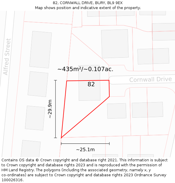 82, CORNWALL DRIVE, BURY, BL9 9EX: Plot and title map