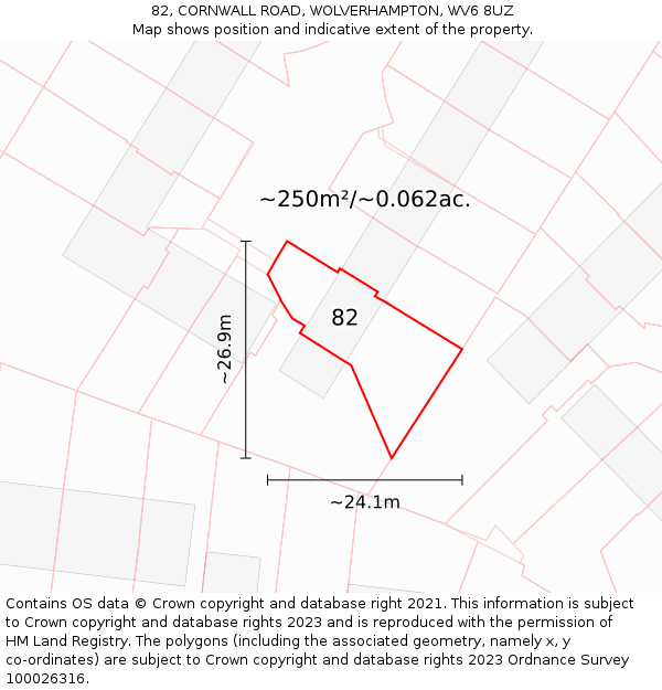 82, CORNWALL ROAD, WOLVERHAMPTON, WV6 8UZ: Plot and title map