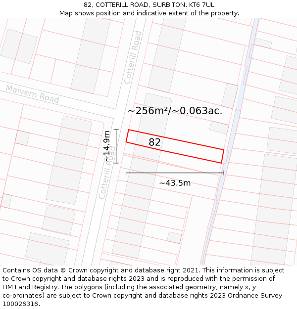 82, COTTERILL ROAD, SURBITON, KT6 7UL: Plot and title map