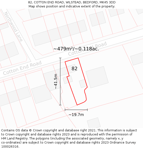 82, COTTON END ROAD, WILSTEAD, BEDFORD, MK45 3DD: Plot and title map