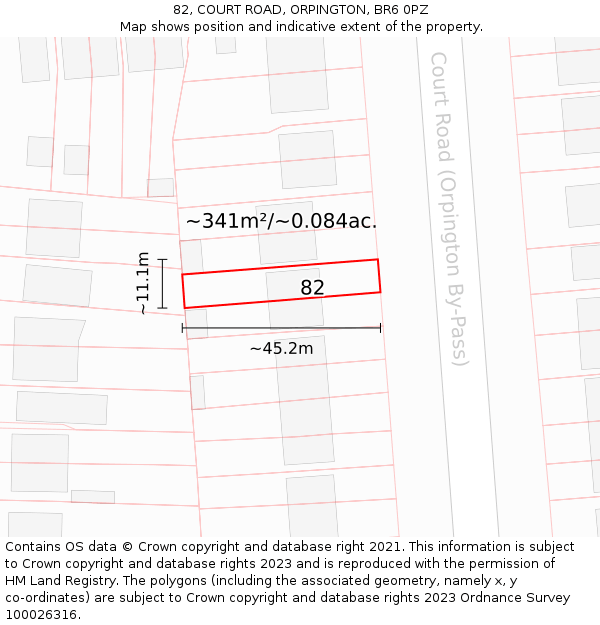 82, COURT ROAD, ORPINGTON, BR6 0PZ: Plot and title map