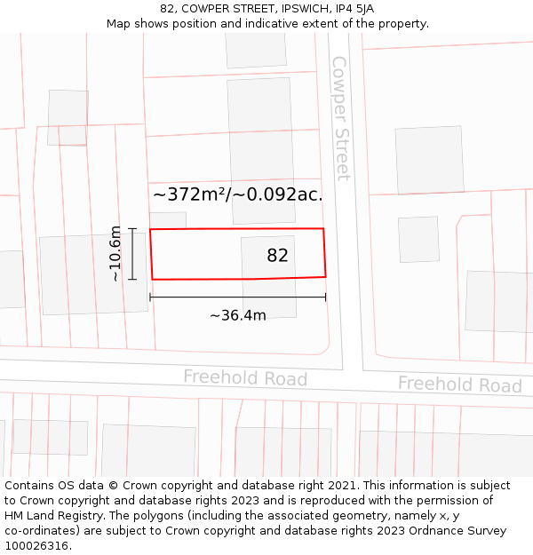 82, COWPER STREET, IPSWICH, IP4 5JA: Plot and title map