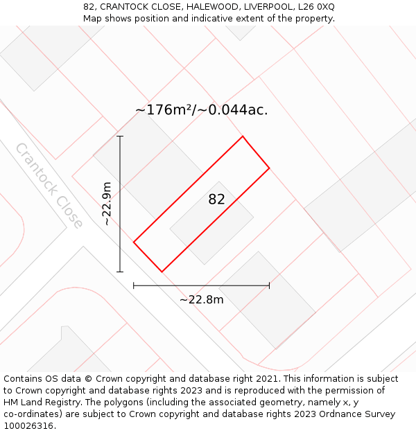 82, CRANTOCK CLOSE, HALEWOOD, LIVERPOOL, L26 0XQ: Plot and title map