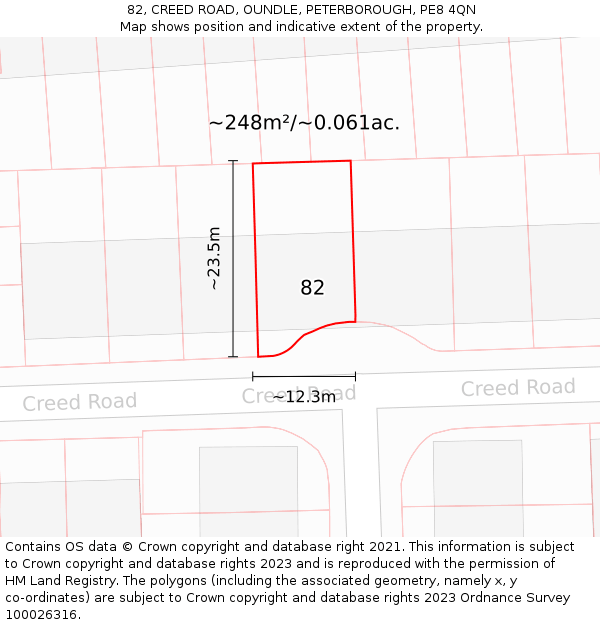 82, CREED ROAD, OUNDLE, PETERBOROUGH, PE8 4QN: Plot and title map