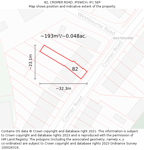 82, CROMER ROAD, IPSWICH, IP1 5EP: Plot and title map