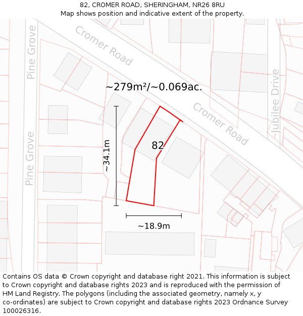 82, CROMER ROAD, SHERINGHAM, NR26 8RU: Plot and title map